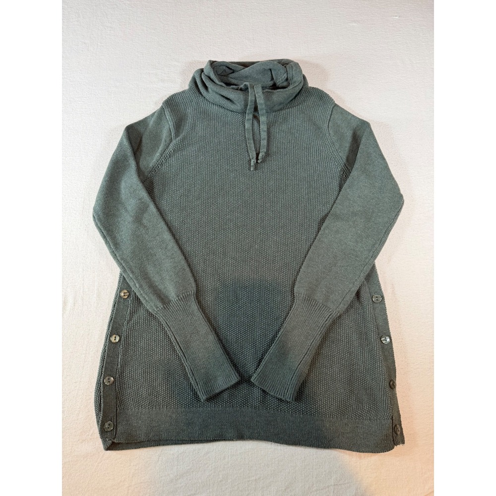 Sigrid Olsen Women Green Cowl Neck Button Side Thumbhole Sweater Small